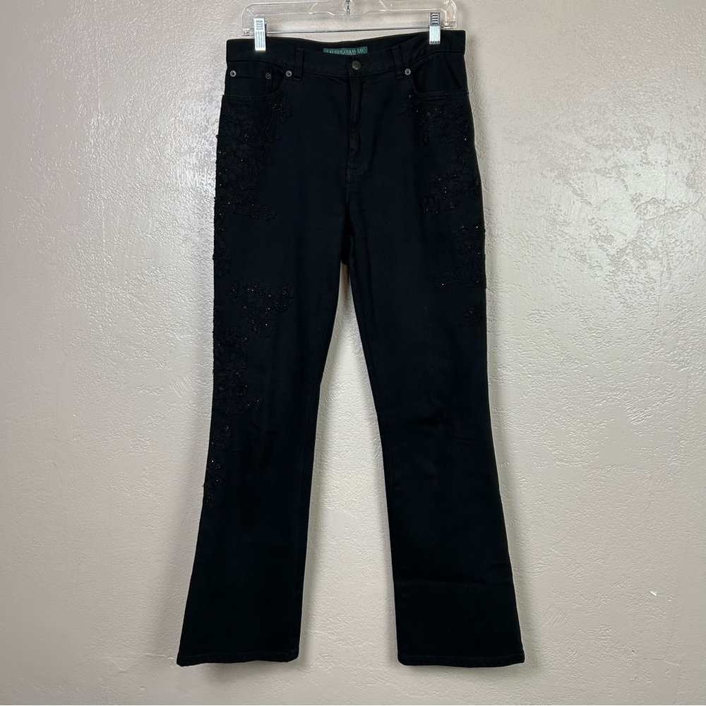Lauren Ralph Lauren Women's Black embellished Beaded Floral Bootcut‎ Jeans 8